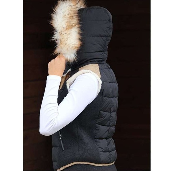 Penelope Leprevost Roger Black Glitter Quilted Puffer Vest w/ Fur trim Hood EUC - Picture 10 of 10